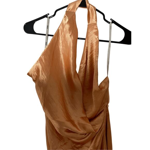 NWT Asos Bridesmaids Satin Halter Special Occasion Front Twist Slit Maxi Dress - Picture 3 of 14